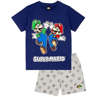 Afbeelding van Super Mario Nintendo Pajamas Boys Kids Luigi Blauw of Rode Shorts PJS,