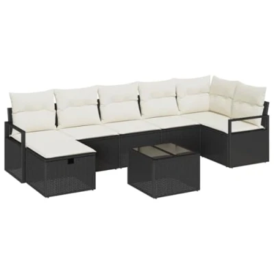 Afbeelding van vidaXL 8 delige Tuin Sofa Set met Kussens Zwart Poly Rattan