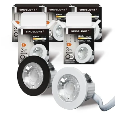 Afbeelding van SINCELIGHT Mini inbouwspot, 3 W, kleine led downlight voor gat van 35 40 mm, ring wit/zwart, vervangbaar, koud wit 6000 K, vervanging MR11, waterdicht IP65 plafond/kast/vitrine, 5 stuks