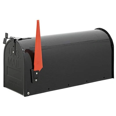 Afbeelding van brievenbus van verzinkt staal, klassieker met rode vlag, voor buiten, maat L (tijdschriften C4 enveloppen) zwart