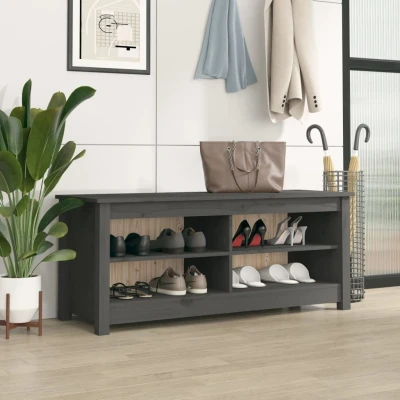 Afbeelding van Schoenenbank 110x38x45,5 cm massief grenenhout grijs