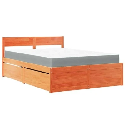 Image de vidaXL Lit avec tiroirs/matelas cire marron 120x200 cm bois massif pin3281903