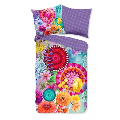 Afbeelding van Luxe Satijnen Dekbedovertrek 155x220 cm Mandala&#039;s en Bloemen Print Multi 1 Persoons 100% Katoen Satijn