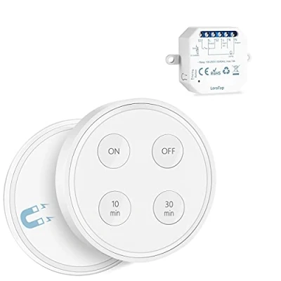 Afbeelding van LoraTap Draadloze schakelaarset, met timer 10 minuten, 30 wisselschakelaar, ontvanger 2500 W, radiozender 868 MHz, wandschakelaar voor VMC verlichting