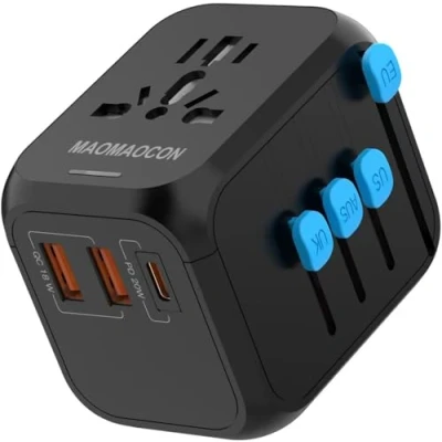Afbeelding van Wereldwijd universele reisadapter met PD20W, 2 USB, 1 USB C en AC aansluiting, internationale stekkeradapter, adapter voor Duitsland, VS, Engeland,