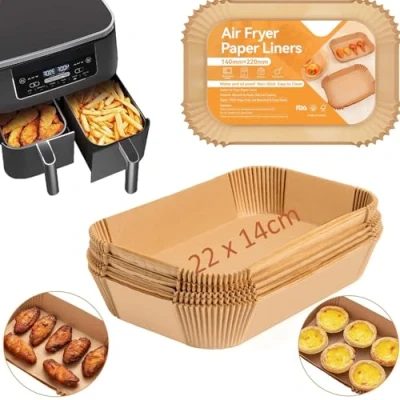 Afbeelding van Leylve 125 vellen bakpapier voor Dual Zone heteluchtfriteuse, 22 x 14 cm, accessoires compatibel met Ninja AF300EU AF400EU, Princess en andere