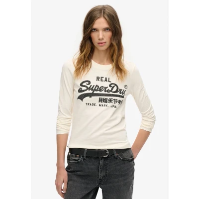 Afbeelding van Superdry Embellished Vintage LOGO Graphic Longsleeve, Dames, Maat: 38, Cream slub