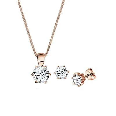 Afbeelding van Elli Sieraden set Dames&#039; klassieke solitaire hanger oorsteker in 925 sterling zilver met kristallen roségoud verguld Dames