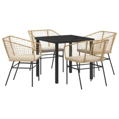 Afbeelding van vidaXL 5 delig Tuin Eetset met Kussens Bruin Poly Rattan