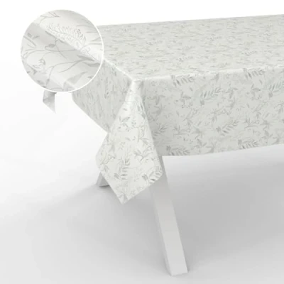 Afbeelding van ANRO Afwasbaar tafelzeil, tuintafelkleed, voor buiten/binnen, met afgesneden rand, motief bladeren, grijs, 200 x 140 cm
