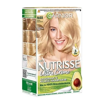 Afbeelding van Garnier Nutrisse Langdurige verzorgingskleur met voedende fruitoliën, houdt 8 weken, ultra crème tint, licht natuurlijk blond 9.03