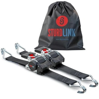 Afbeelding van Spanriem met automatische ratel, 50 mm, 3 m, Stalen haken LC 750 daN, 1500 daN in U, automatisch oprolmechanisme, ideaal voor het vastzetten op aanhanger, motorfiets, quad, bedrijfswagen, set van 2 +