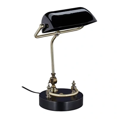 Afbeelding van Relaxdays bankierslamp kantelbaar notarislamp E27 fitting vintage lamp zwart