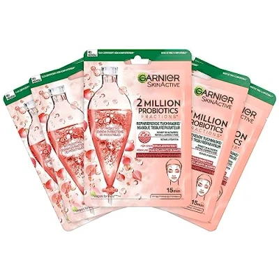 Afbeelding van GARNIER Skin Active Gezichtsmasker van stof 2 miljoen probiotica, herstellend masker, glans en hydratatie, verrijkt met fracties veganistisch dierproefvrij, alle huidtypes, 1 stuk