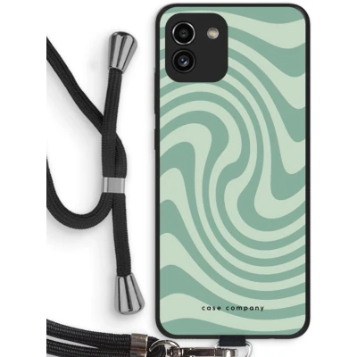 Afbeelding van Case Company® hoesje met Koord geschikt voor Samsung Galaxy A03 Swirl Groen Telefoonhoesje Zwart Bescherming aan alle Kanten en Over de Schermrand