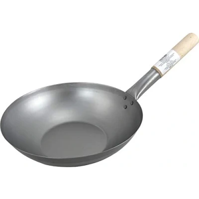 Afbeelding van JADE TEMPLE Wok van koolstofstaal, met platte bodem en 30 cm diameter, rond houten handvat
