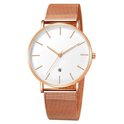 Afbeelding van MICGIGI Herenhorloge, analoog, kwarts, minimalistisch horloge met roestvrijstalen armband, roségoud, Armband