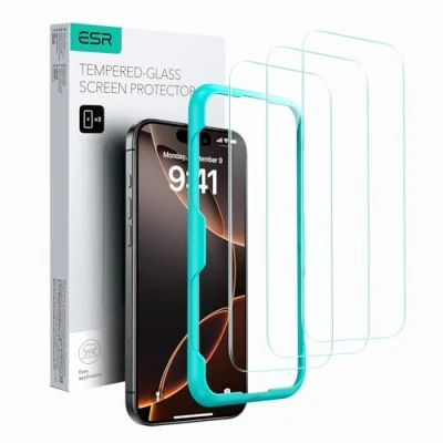 Afbeelding van ESR 3 stuks displaybeschermfolie voor iPhone 16 Pro Max, gehard glasfolie met eenvoudig installatiegereedschap, hardheid 9H, onbreekbaar, militaire kwaliteit, HD, krasbestendig
