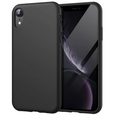 Afbeelding van JETech 1 x siliconen beschermhoes voor iPhone XR, 6, rondom beschermhoes, zijdezacht, binnenvoering van microvezel, stootvast (zwart)