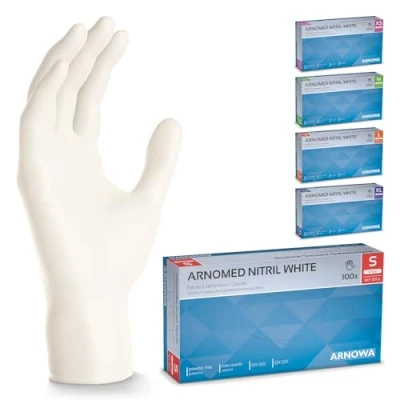 Afbeelding van Arnomed nitril handschoenen maat S, witte handschoen, 100 stuks/doos, wegwerp latex &amp; poedervrije handschoenen, keuken mechanische in maten