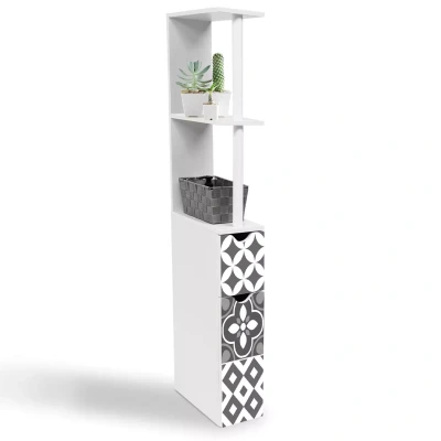 Image de Meuble WC étagère WILLY 2 portes motif carreaux de ciment gris