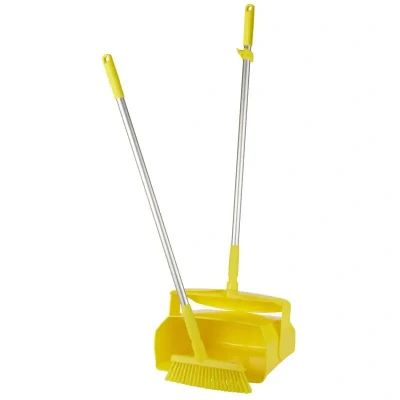 Afbeelding van Vikan Stofblikken met Lange Steel Hygiene Combinatieset Stofblik 350mm Geel Medium Veger 250mm en ALU 840mm