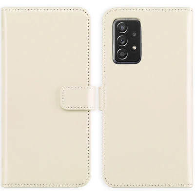 Afbeelding van Selencia Hoesje Geschikt voor Samsung Galaxy A52 (4G) / A52s (5G) Met Pasjeshouder Echt Lederen Bookcase beige