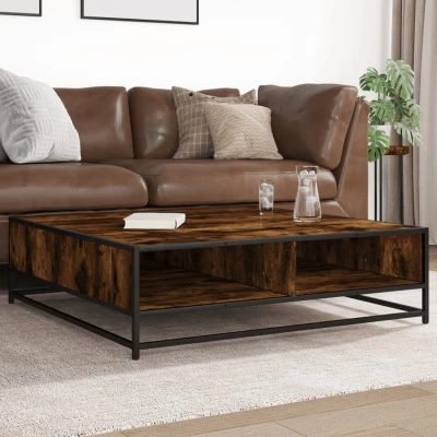 Afbeelding van vidaXL Salontafel 100x100x30 cm bewerkt hout en metaal gerookt eiken