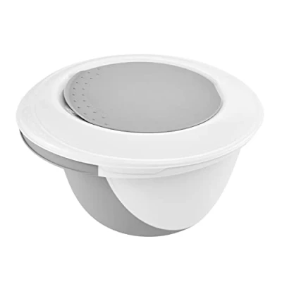 Afbeelding van Keeeper Mengkom met deksel en deegschraper Mengkommen Set Anti slip 1,5L + 3,5L Ø18x14cm Ø27x15cm nordic grey