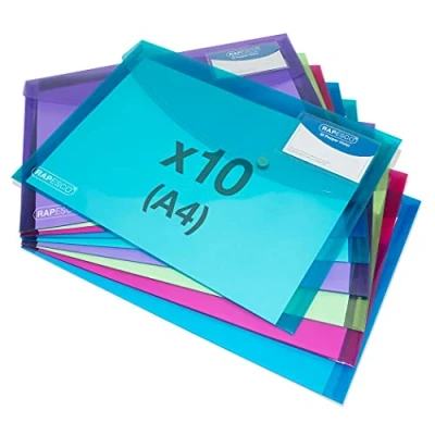 Afbeelding van Rapesco 1681 ID Popper portemonnee, A4+, heldere transparante kleuren, 10 stuks