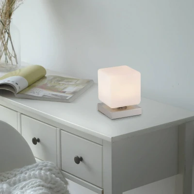 Afbeelding van Paul Neuhaus LED tafellamp Dadoa, staal, glas, dimbaar