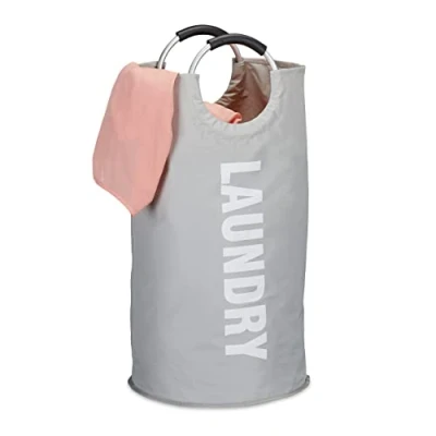 Afbeelding van Relaxdays vouwbare wasmand met hengsel 60 liter waszak vouwbaar draagbaar wasbox grijs