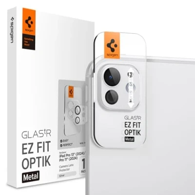 Afbeelding van Spigen Glas.tR EZ Fit Optik Metal compatibel met iPad Pro 11 inch (2024), 13 zilver, 1 stuk, lensbescherming, volledige afdekking, krasbestendig, hardheid 9H