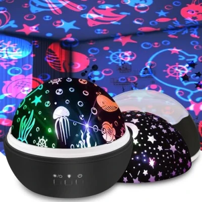 Afbeelding van Moredig Nachtlampje voor baby&#039;s, nachtlampje, ster, projectie, draaibaar, projectielamp, led, kinderen, 8 kleuren, baby, verjaardag, Kerstmis, avond, zwart