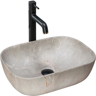 Afbeelding van REA Livia Opzetwastafel Waskom 46.5 x 33.5 13.5 cm Beige Stonelook