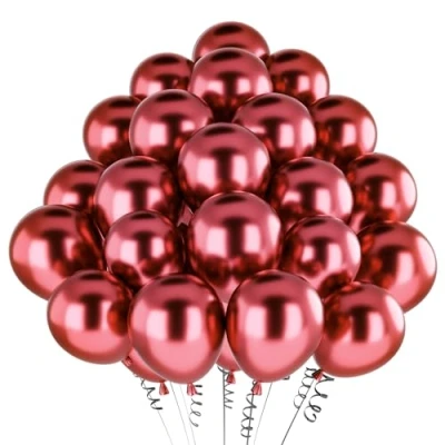 Afbeelding van hpnparty 50 stuks metallic rode ballonnen van 30 cm heliumballonnen latex voor verjaardagsdecoratie, babyshower, bruiloft, doop, feestdecoratie