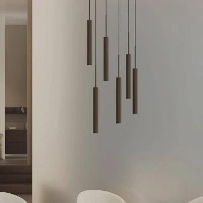 Afbeelding van Audo hanglamp Tubulaire, brons, aluminium, 6 lamps, ring