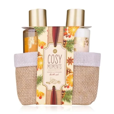 Afbeelding van Accentra Cosy Moments doucheset voor dames in mooie geschenkdoos van jute, 2 delige verzorgingsset met douchegel en bodylotion, wellness cadeauset een