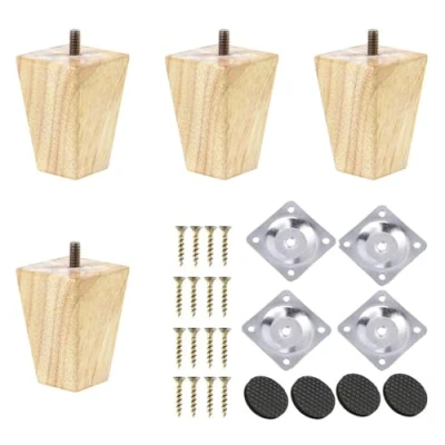 Afbeelding van TAIANJI 4 stuks meubelpoten van hout, tafelvoet, voet voor bank, bed, kast, tv met accessoires (10 cm)
