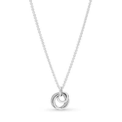 Afbeelding van Pandora Moments Familie For Altijd verstrengelde hanger halsketting met karabijnsluiting van Sterling zilver, compatibel armbanden, maat: 60 cm, Zirkonia