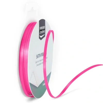 Afbeelding van Vaessen Creative Satijnen lint roze 3 mm x 10 meter decoratief plakband voor bruiloft, doop en verjaardagsgeschenken