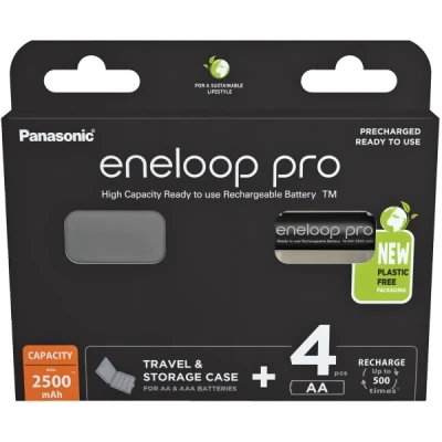 Afbeelding van 4 stuks Panasonic eneloop pro Mignon accu BK 3HCDEC4BE Ni MH 1.2V, 2500mAh inclusief accubak