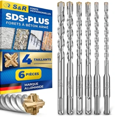 Afbeelding van S&amp;R SDS Plus betonboor, set met 6 boren voor boorhamer 6/8/10/12 x 160, 4 snijkantboren, muur, Maconnerie, steen