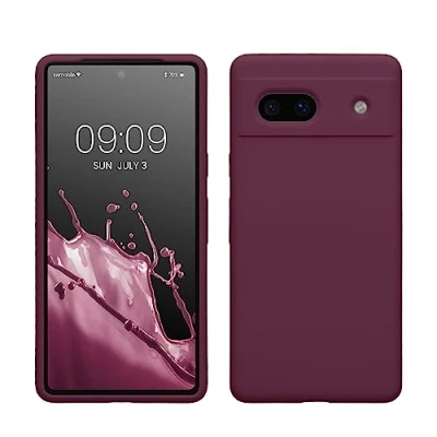 Afbeelding van kwmobile telefoonhoesje geschikt voor Google Pixel 7a Hoesje met siliconen coating Smartphone case in bordeaux violet