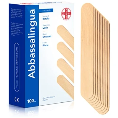 Image de AIESI® Abaisse langue en bois jetable NON STERILE (Paquet de 100 pièces)