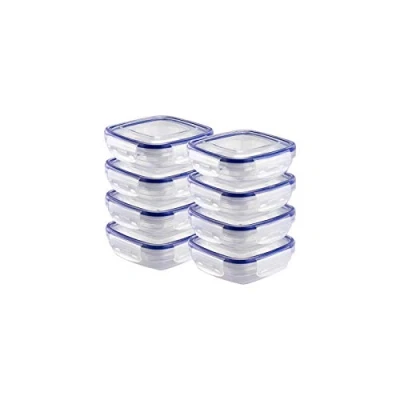 Afbeelding van Grizzly Plastic Voedselopbergdozen Set, 8x opbergdozen met deksel, extra klein, plat, vierkant, stapelbaar, magnetron en vaatwasmachinebestendig