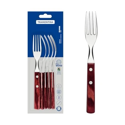 Afbeelding van Domestic by Mäser, Serie Polywood steakvork 19 cm edele steakbestek set van 6 roestvrij staal