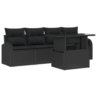 Afbeelding van vidaXL 5 delige Ligbed Set met Kussens Zwart Poly Riet