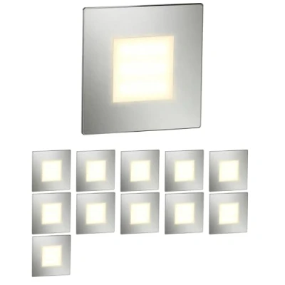 Afbeelding van ledscom.de FEX 12 stuks LED trapverlichting / wandinbouwverlichting voor binnen en buiten, vierkant, roestvrij staal, 85 x mm, warm wit