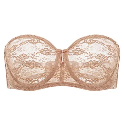 Afbeelding van Dobreva Strapless beha met kant, beugels en afneembare bandjes, Natuurlijk.